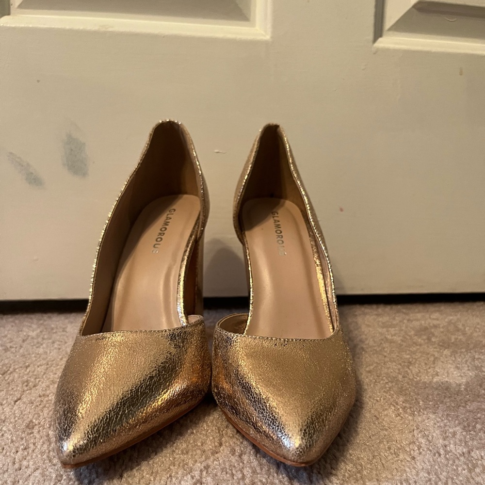 Rose gold block heels